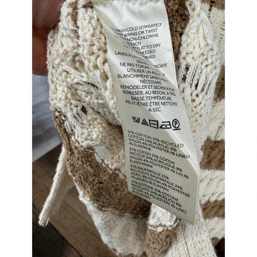 Pilcro Anthropologie Womens XXS Striped‎ Cable Open Knit Pullover Sweater Brown